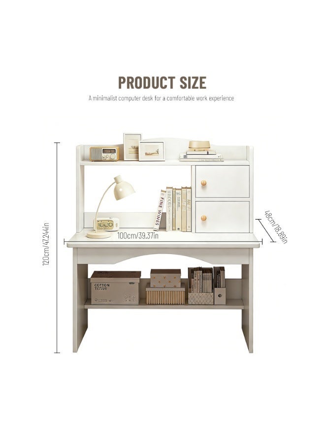 شويوين مكتب كتابة منزلي، طاولة مكتب، مكتب أبيض عصري مع خزانة علوية وأدراج، مع أرفف تخزين، طاولة دراسة لغرفة النوم، مناسب للمساحات الصغيرة - Image 3